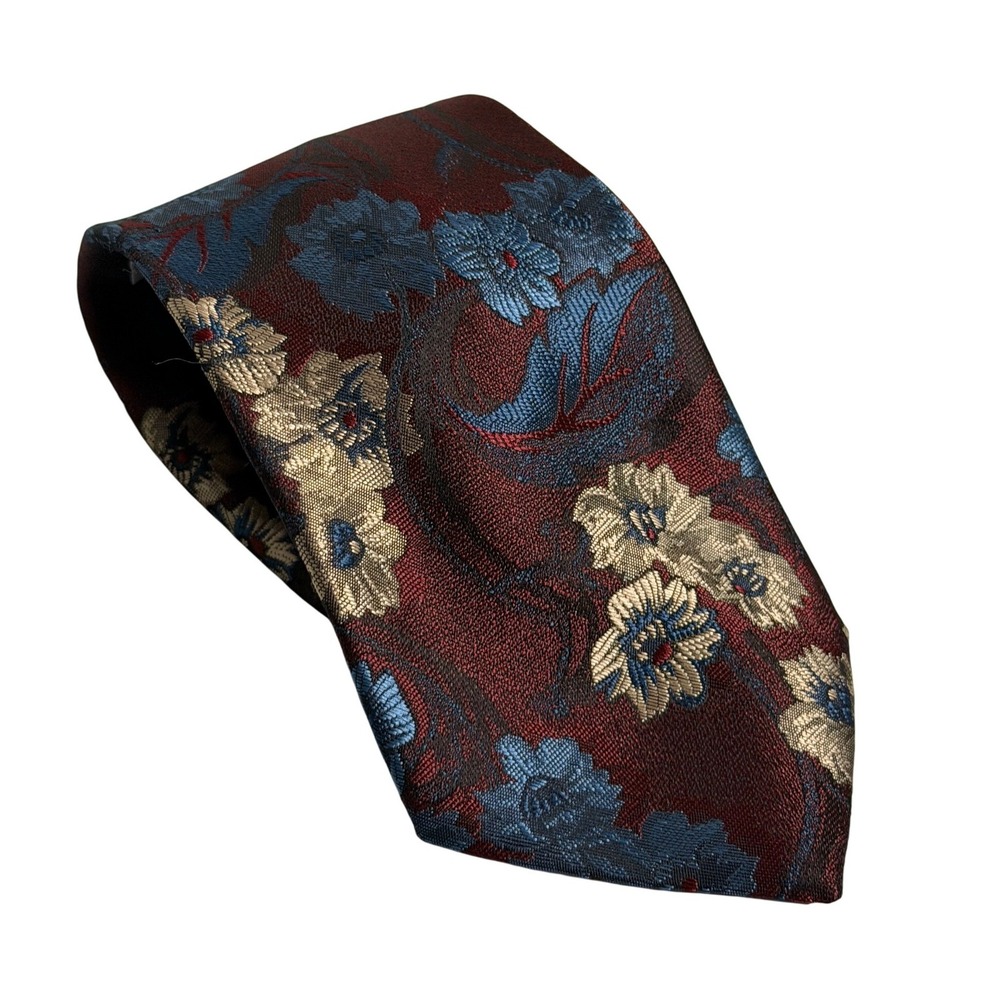 VTG Envoy Necktie Burgundy Floral Jacquard Tall Extra Length Silk Blend Mens